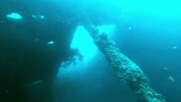 View of underwater rock archway in Bali Indonesia.
