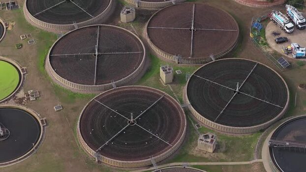 Aerial view of water treatment facility in Aylesford United Kingdom. Aerial view of water treatment facility in Aylesford United Kingdom.
