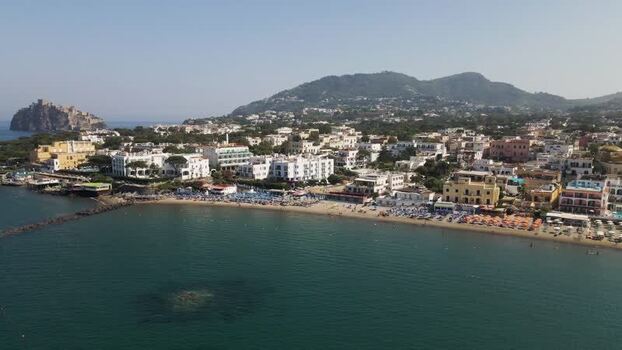 Aerial view of Ischia coastal town and Aragonese Castle Italy. Aerial view of Ischia coastal town and Aragonese Castle Italy.