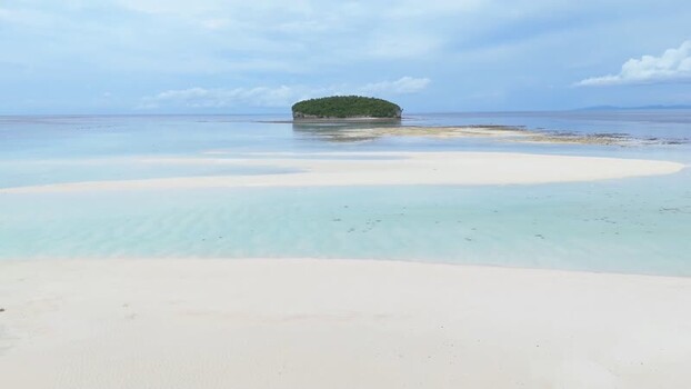 Aerial view of Pasir Timbul Mansuar sandbar in Indonesia.