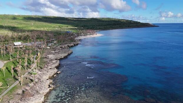 Aerial view of Taga Beach and coastline Northern Mariana Islands.