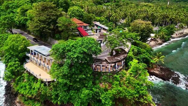 Aerial view of cliffside structure in Bali Indonesia.
