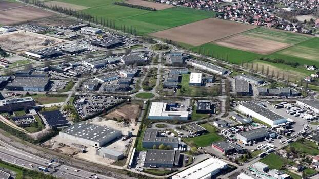 Aerial view of buildings and fields France.