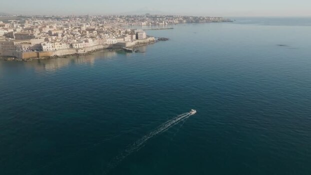 Aerial view of the Island of Ortigia and the sea Italy. Aerial view of the Island of Ortigia and the sea Italy.