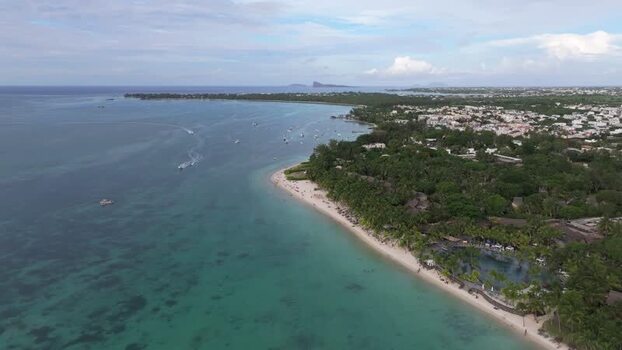 Aerial view of Trou aux Biches Beach Mauritius.