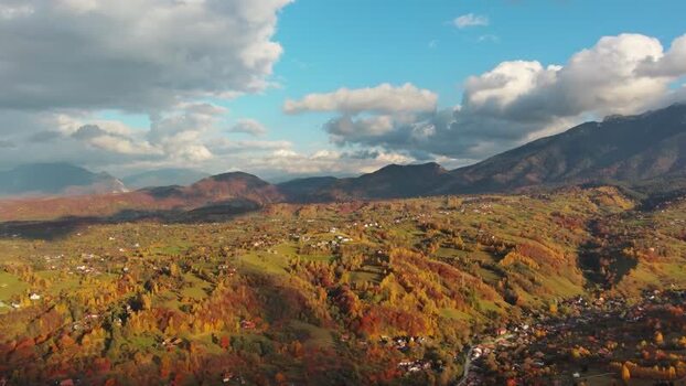 Aerial view of Transylvania autumn landscape Romania.