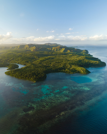 Aerial view of dense verdant forests meeting turquoise waters revealing vibrant coral reefs beneath the surface Goro South Province New Caledonia. Aerial view of dense verdant forests meeting turquoise waters revealing vibrant coral reefs beneath the surface Goro South Province New Caledonia.