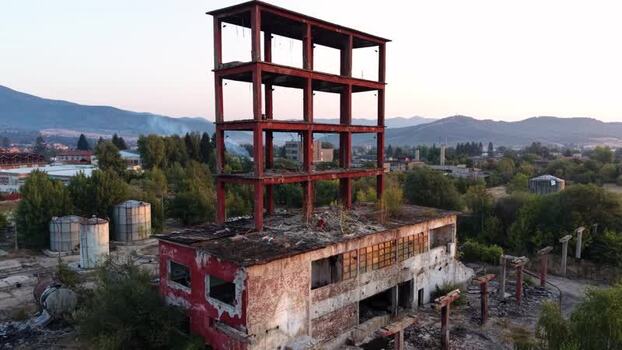 Aerial view of abandoned industrial structure in Velingrad Bulgaria.