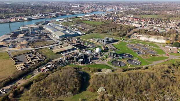 Aerial view of Anglian Water Cliff Quay WRC United Kingdom.