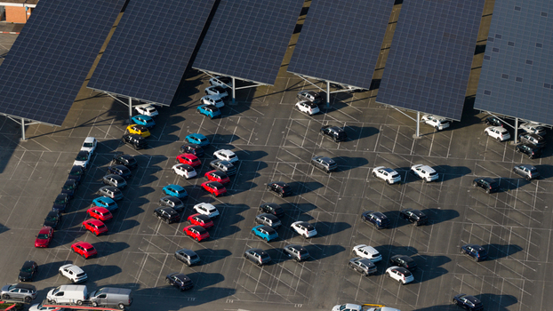 Aerial view of Electric Vehicle Factory and New Cars