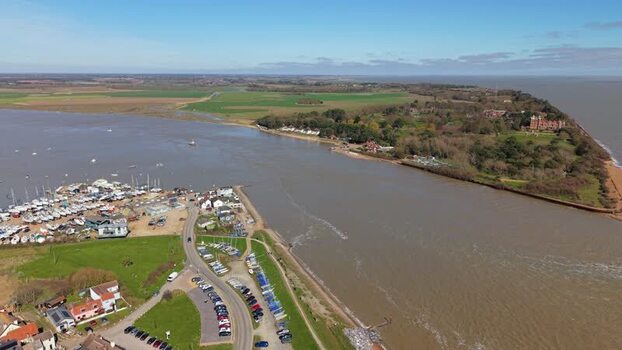 Aerial view of Felixstowe crossing to Bawdsey United Kingdom.