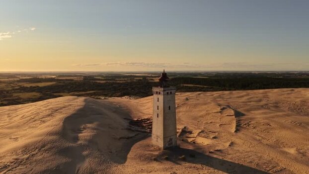 Aerial view of Rubjerg Knude lighthouse in Denmark.