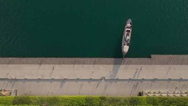 Aerial view of the Island of Ortigia waterfront and boat Italy.