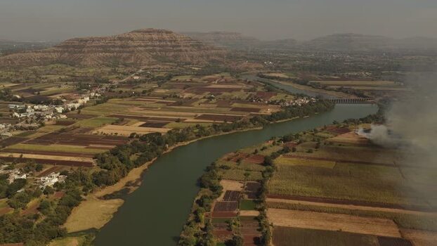 Aerial view of Sahyadri Mountains and river in India. Aerial view of Sahyadri Mountains and river in India.