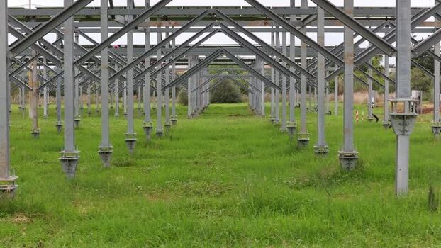 Aerial view of solar panel support structure in Terrasini Italy.
