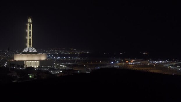 Aerial view of the Great Mosque of Algiers at night Algeria.