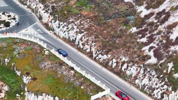 Aerial view of Europa Point and coastal road in Gibraltar.