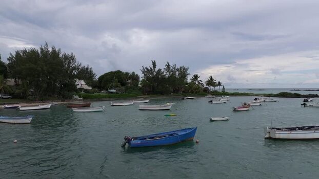Aerial view of Cap Malheureux boats in Ile Mauritius.