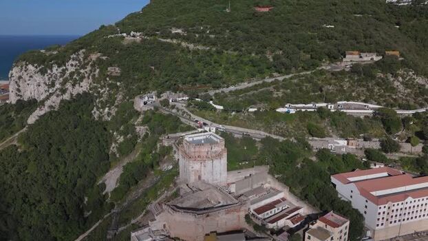 Aerial view of Moorish Castle on the Rock of Gibraltar Gibraltar. Aerial view of Moorish Castle on the Rock of Gibraltar Gibraltar.