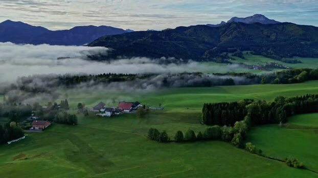 Aerial view of rural landscape in Vocklabruck District Austria.