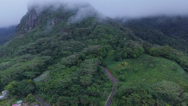 Aerial view of mountain road in Seychelles.