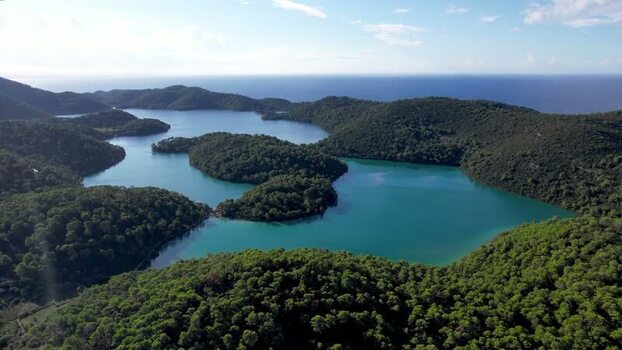Aerial view of lakes and isles with turquoise water Mljet National Park Croatia. Aerial view of lakes and isles with turquoise water Mljet National Park Croatia.