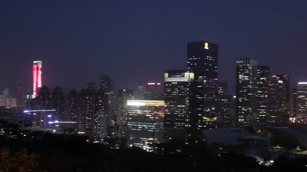 View of illuminated Shenzhen skyline at night China. View of illuminated Shenzhen skyline at night China.