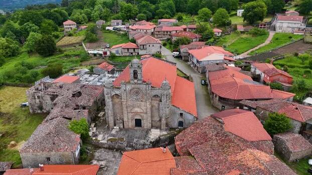 Aerial view of Iglesia de Santa Marina de Augas Santas Spain. Aerial view of Iglesia de Santa Marina de Augas Santas Spain.