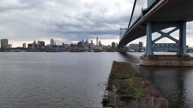 Aerial view of Ben Franklin Bridge United States. Aerial view of Ben Franklin Bridge United States.