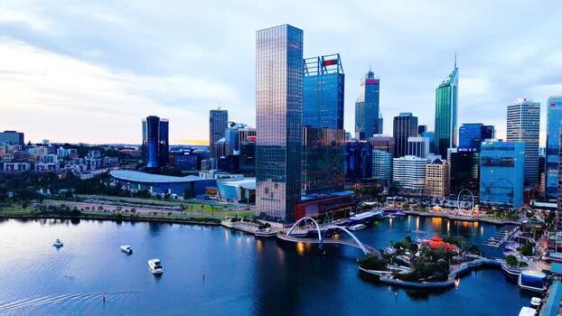 Aerial view of Perth skyline and Elizabeth Quay Australia.