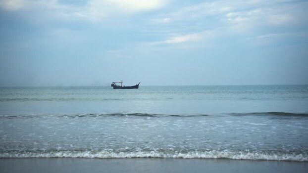 View of a traditional fishing boat on the sea Bangladesh.