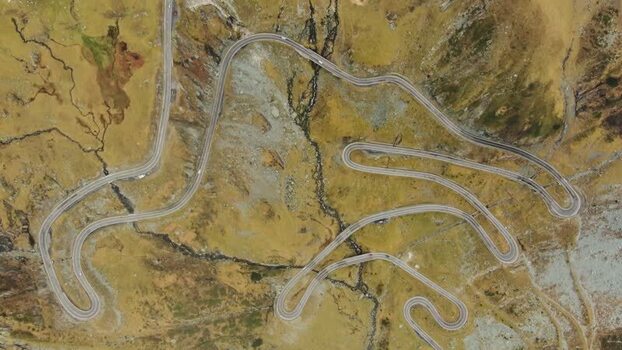 Aerial view of winding Transfagarasan road in Romania. Aerial view of winding Transfagarasan road in Romania.
