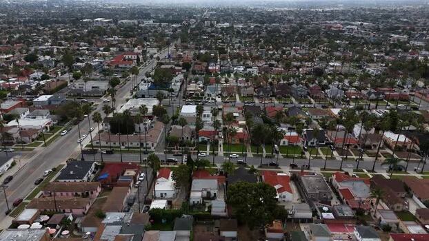 Aerial view of Baldwin Hills residential area United States.