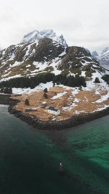 Aerial view of M&oslash;lnarodden peninsula Norway.