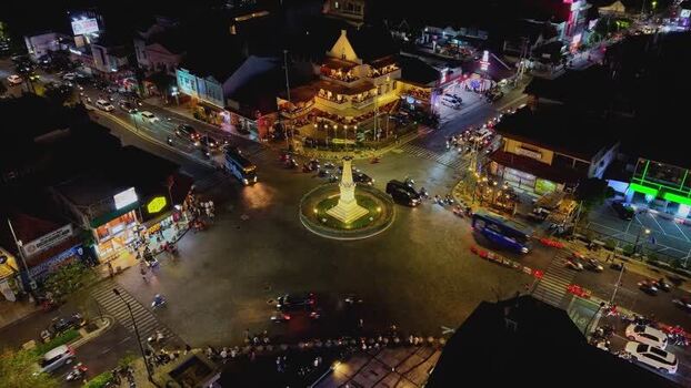 Aerial view of Tugu Yogyakarta Monument at night Indonesia. Aerial view of Tugu Yogyakarta Monument at night Indonesia.
