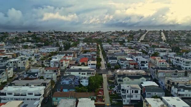 Aerial view of residential neighborhood in Los Angeles United States.