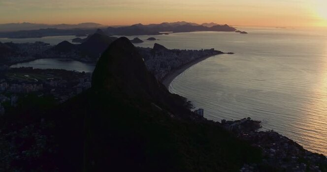 Aerial view of Rio de Janeiro at sunset Brazil.