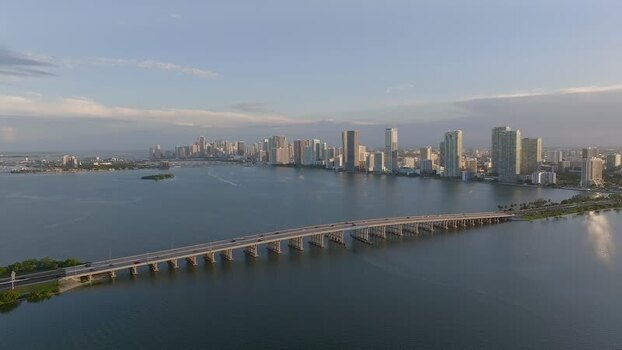 Aerial view of biscayne bay and skyscrapers United States.