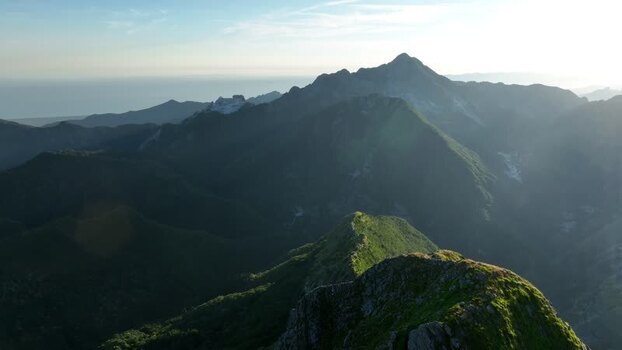 Aerial view of Monte Freddone in the Apuan Alps Italy.