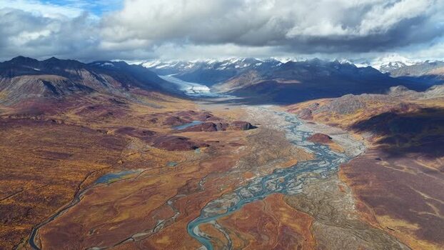 Aerial view of Denali Highway in Alaska United States.