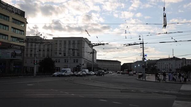 View of Kaliningrad city street with traffic Russia.