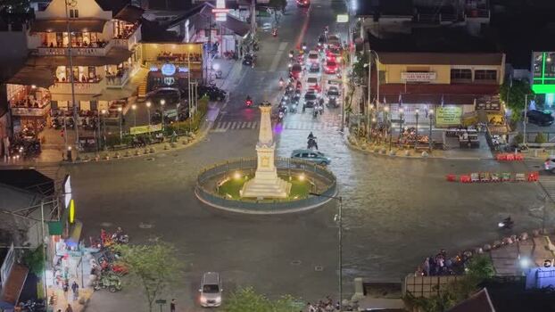 Aerial view of Tugu Yogyakarta Monument at night Indonesia. Aerial view of Tugu Yogyakarta Monument at night Indonesia.