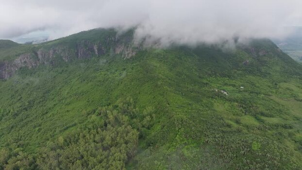 Aerial view of Trou Aux Cerfs volcano in Mauritius.