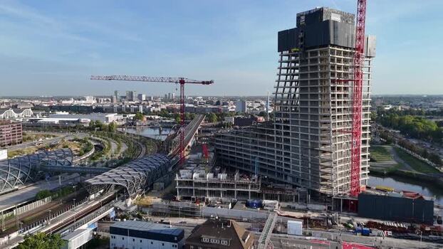 Aerial view of Elbtower construction in Hamburg Germany.