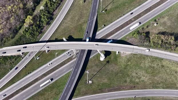 Aerial view of highway intersection in Sausheim France.