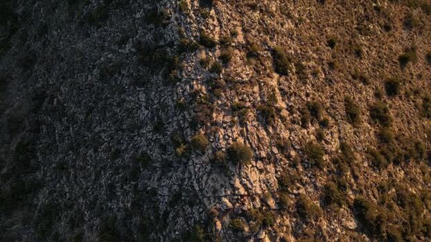 Aerial view of rocky hillside in Moraira Spain.