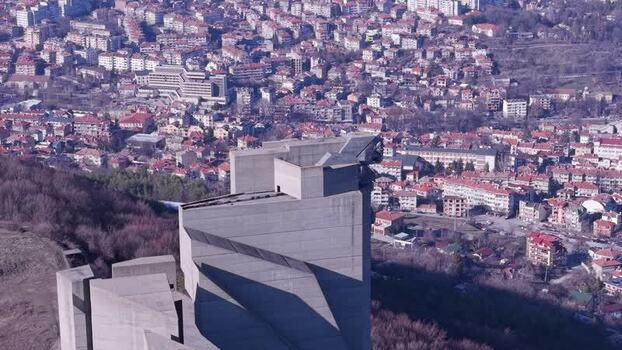 Aerial view of Founders of the Bulgarian State Monument Bulgaria.