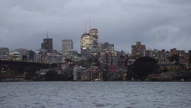 View of Sydney skyline at dusk Australia.