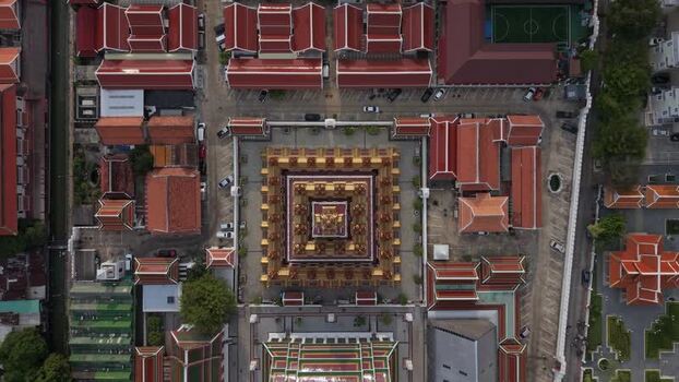 Aerial view of Wat Ratchanatdaram Buddhist temple Thailand.