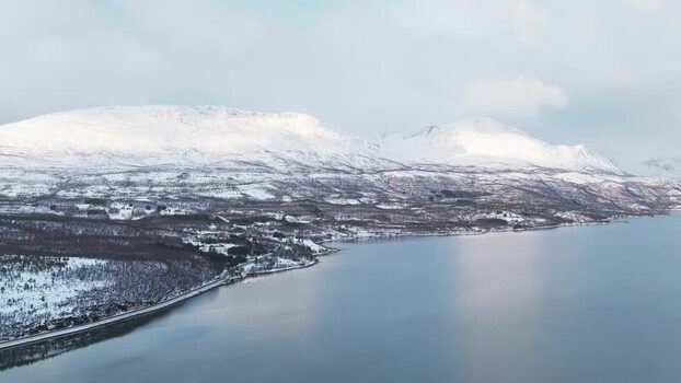 Aerial view of mountains and water Norway.